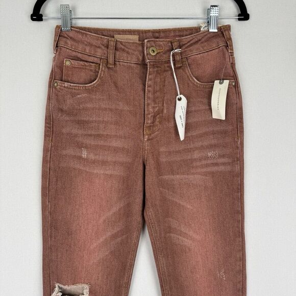 Pilcro Anthropologie Jeans Womens 26 Brown Straight Ankle‎ Ripped Denim NWT - Picture 3 of 16